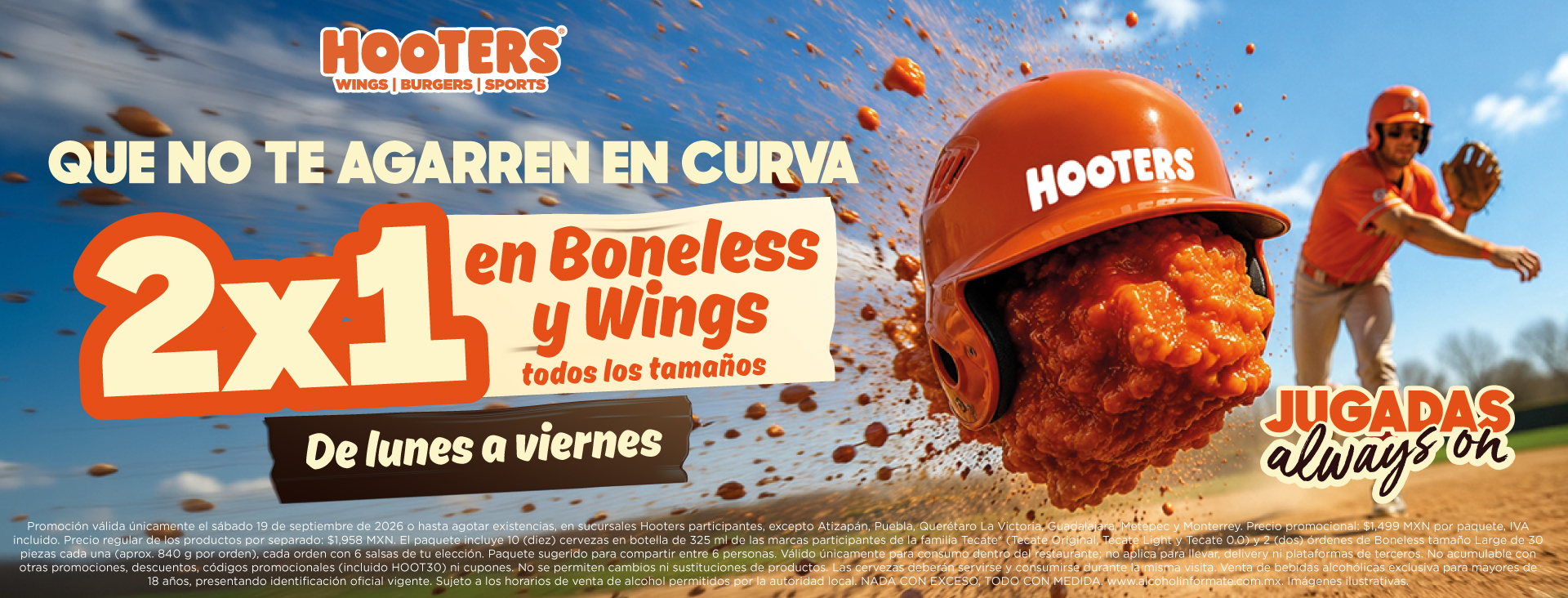 2x1 en Boneless y Wings en Hooters