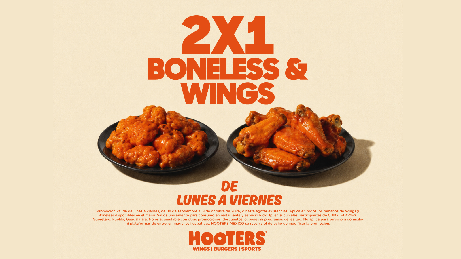 2×1 en Boneless & Wings