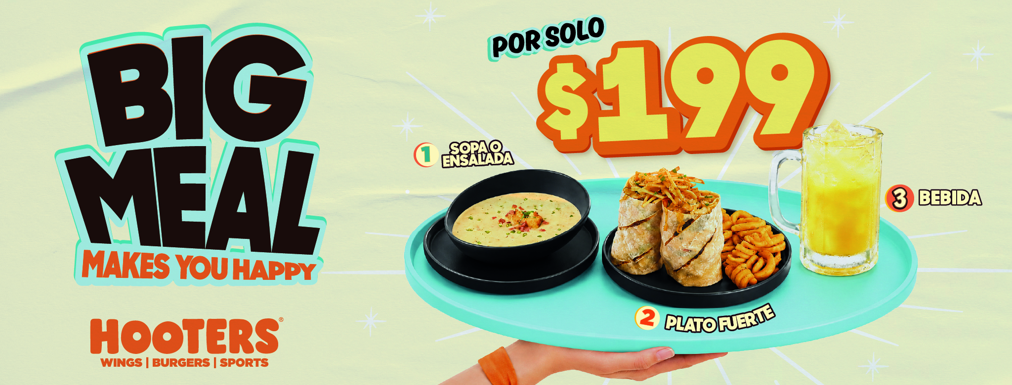 Big Meal Hooters — Entrada, plato fuerte y bebida por $199