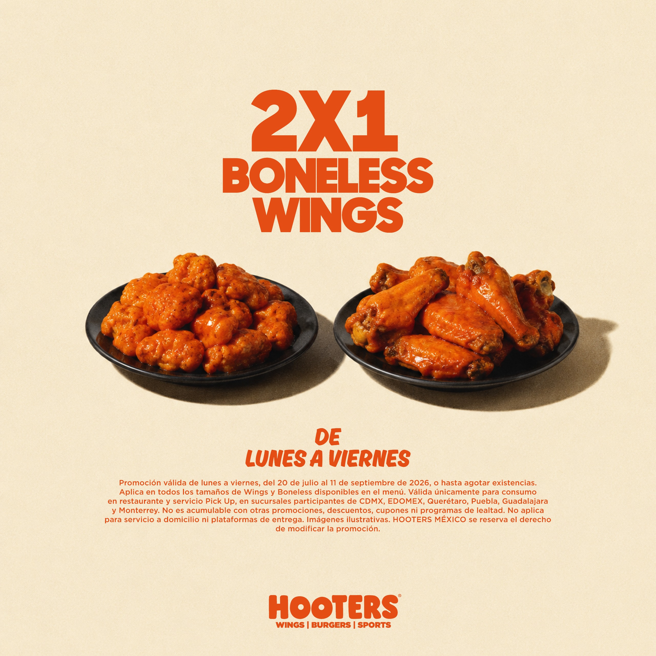 2×1 en Boneless & Wings
