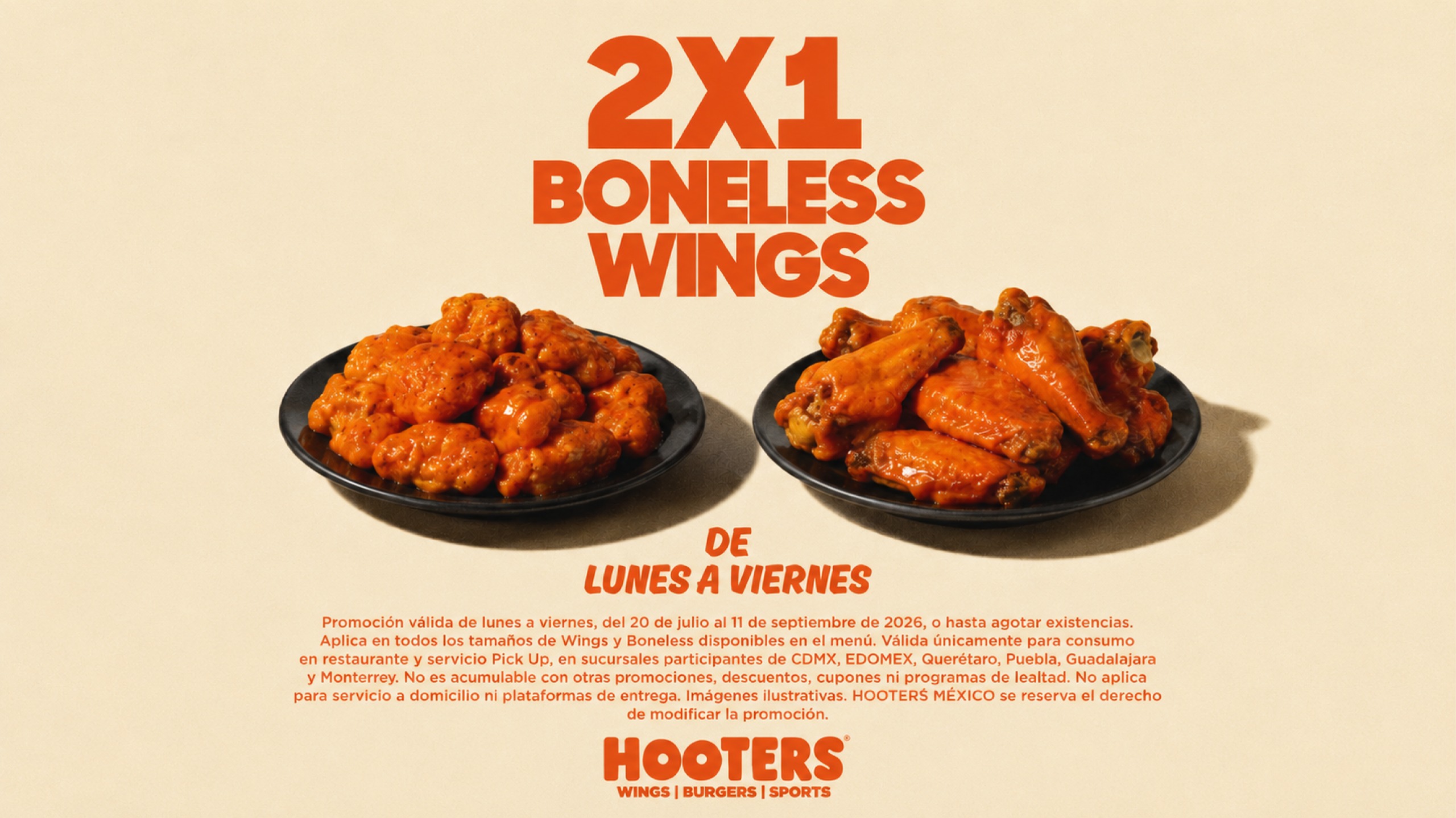 2×1 en Boneless & Wings