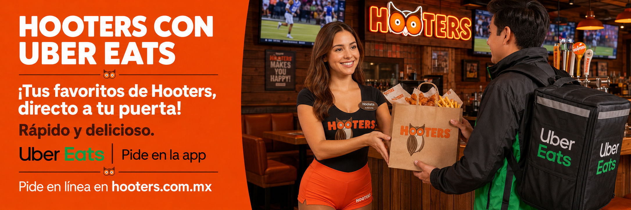 Hooters con Uber Eats — tus favoritos directo a tu puerta